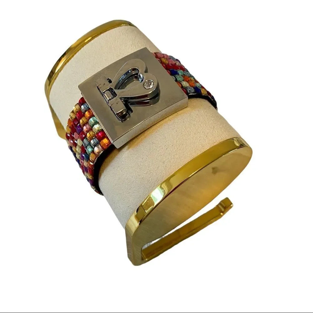 Multi-colored Jeweled Bracelet w/ pretty heart shaped buckle clasp.